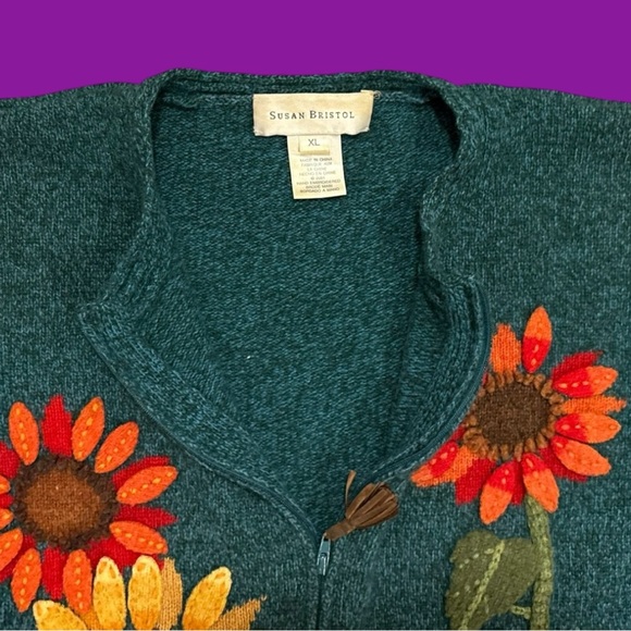 Y2K Susan Bristol Sunflower Zip-Up Sweater - Picture 4 of 5